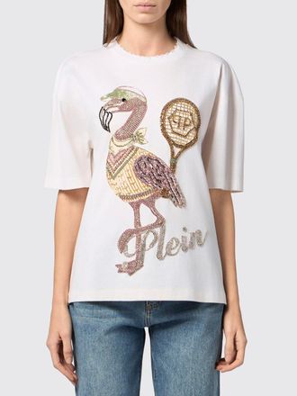 Philipp Plein Cotton T-Shirt with Graphic Print, Rhinestones and Dropped Shoulders