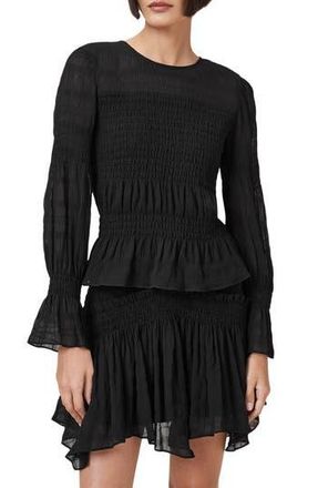 AllSaints Pamela Smocked Ruffle Top in Black at Nordstrom Rack, Size 2 Us / 6 Uk