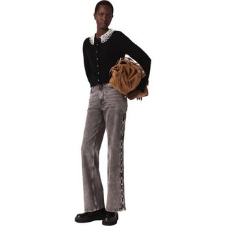 Maje Cardigan with removable beaded collar in Black at Nordstrom, Size X-Small