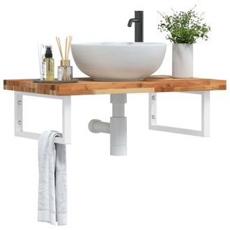 Berkfield Home Basin Shelf Wall Mounted Steel & Solid Wood Acacia in Brown