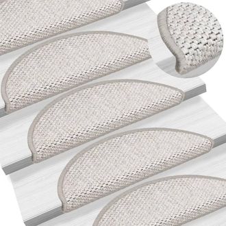 Berkfield Home Stair Mats Self-adhesive Sisal-Look 15 pcs 56x17x3 cm Platina in Beige | Size: Medium