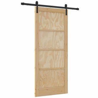 Berkfield Home Sliding Door with Hardware Set 86x198.5 cm Solid Wood Pine in Light Brown