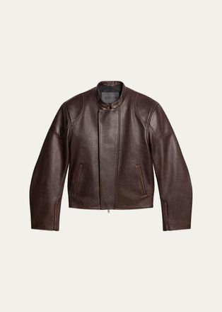Helmut Lang Mens Leather Concealed-Zip Moto Jacket