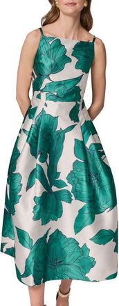 DKNY Floral Mikado Fit & Flare Gown in Lawn at Nordstrom, Size 10