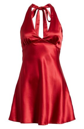 Princess Polly Pelagia Satin Halter Minidress in Red at Nordstrom, Size 12