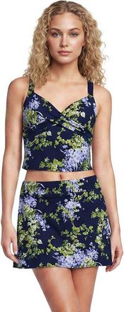 Lands End Sweetheart Wrap Midkini Top in Navy/white Blooms at Nordstrom, Size 14