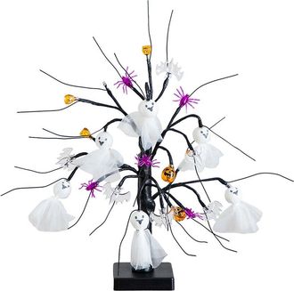 Nearly Natural 18In. Pre-Lit Artificial Halloween Ghost Dolls, Spiders, Bats & Pumpkins 24 Led Lighted Ornament Tree