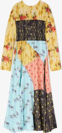Ganni Iced Aqua Dress in Multi Printed Silk - Size 6 Organic Wool