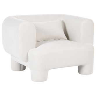Beliani Sill&oacute;n Tapizado De Tela Con Textura Aterciopelada Patas Cil&iacute;ndricas Estilo Org&aacute;nico Blanco Hogbo