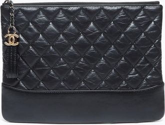 Chanel Gabriel Black Leather Clutch Bag (Pre-Owned)