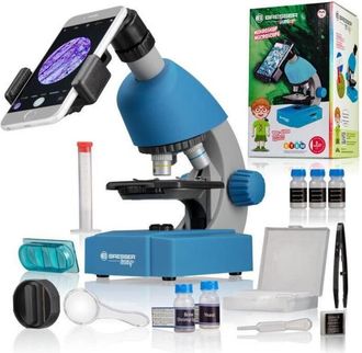 National Geographic Microscopio 40x-640x - Bresser Junior - Iluminaci&oacute;n Led - Kit De Experimentos - Azul