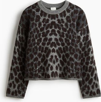 H&M Jacquard-knit Jumper in Gray/leopard Print at Nordstrom, Size Xx-Small