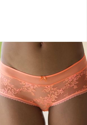 Lascana Panty LASCANA, Damen, Gr. 32/34, orange (neon pfirsich), Spitze, Obermaterial: 88% Polyamid, 12% Elasthan, Unterhosen Panty, aus floraler Jacquardspit