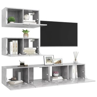 Berkfield Home Modern 4 Piece TV Cabinet Set Concrete Grey Engineered Wood