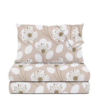 KASANOVA Completo letto matrimoniale beige fiori bianchi