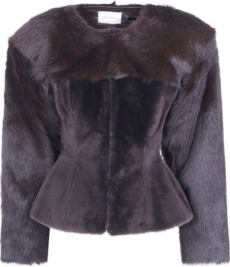 Magda Butrym Leather Fur Jacket 182926 Brown