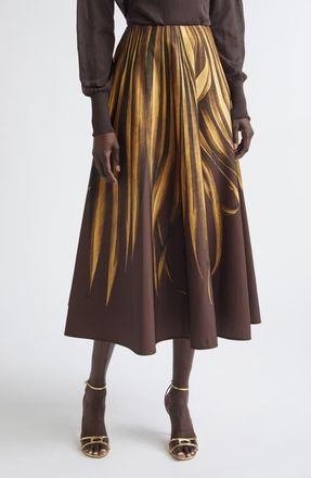 Oscar De La Renta Palm Leaves Print Faille Circle Skirt in Brown/Brown at Nordstrom, Size 12