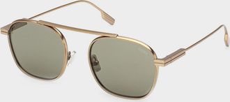 Ermenegildo Zegna Gold Orizzonte I Metal Navigator Sunglasses
