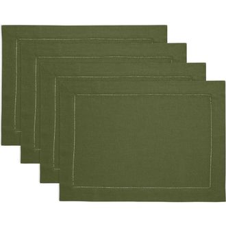 Solino Home Linen Placemats - Classic Hemstitch, 14 x 19 in Olive at Nordstrom, Size Medium