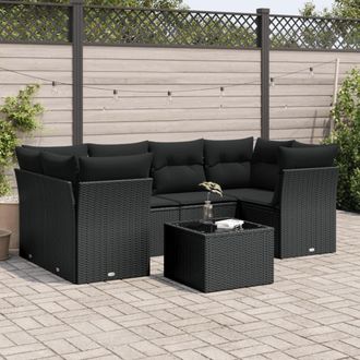 vidaXL Set De Comedor De Jard&iacute;n 7 Pzas Y Cojines Rat&aacute;n Sint&eacute;tico Negro Vidaxl