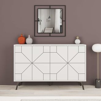 Decortie 4-Doors Push-to-open Doors Sideboard Dune with Metal Legs 123cm in White | Size: 2 Pack