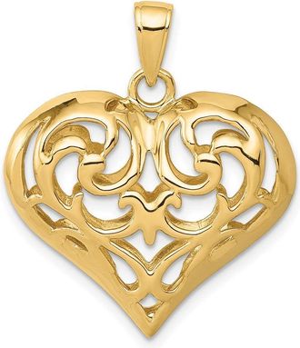 Diamond2Deal 14k Yellow Gold Polished 3-D Filigree Puffed Heart Pendant