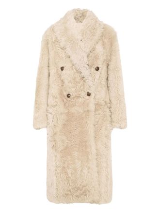 Brunello Cucinelli double-breasted shearling coat - women - Lamb Shearling - 38 - Neutrals