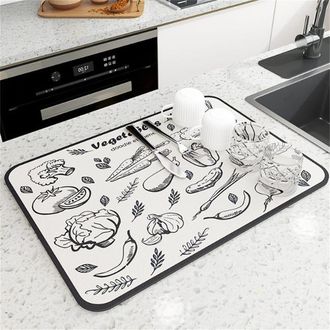 OEM Alfombrilla De Cocina Absorbente Para Una Encimera Limpia Y Ordenada - Alfombrilla De Drenaje De Tela No Lavable - Estampado De Verduras 4050cm Blanca