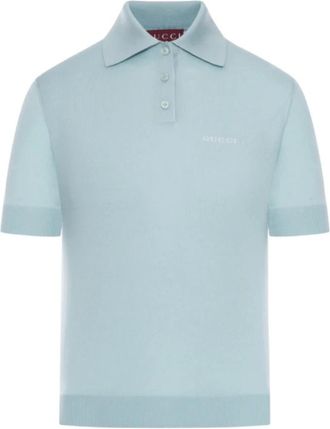 Gucci Cashmere Silk Polo Shirt - Dames - Cashmere truien - Blauw - L - Polyester - Truien & Vesten