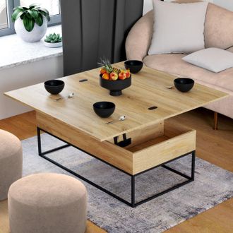IDMarket Mesa De Centro Rectangular Convertible En Mesa De Comedor Detroit Dise&ntilde;o Industrial