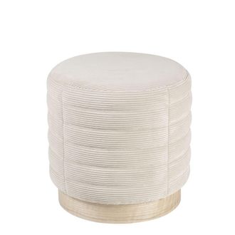 Koketto Home Puff de efecto terciopelo con base de madera natural chapada beige