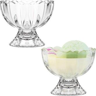 No Brand Juego De 2 Cuencos De Cristal Para Postre Con Base - Cuencos De Cristal Para Helado Y Pud&iacute;n De 150 Ml Con Borde Floral, Reutilizables Y Elegantes