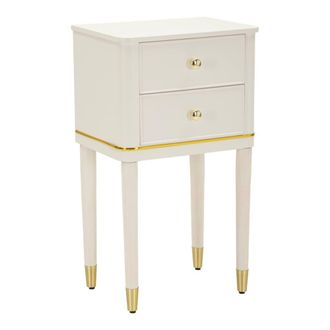 Mauro Ferretti Mesita de noche de madera blanca con detalles dorados, 40x30x71 cm