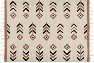 Beliani Alfombra Kilim De Algod&oacute;n Beige Negro 200 X 300 Cm Reversible Dormitorio Niavan