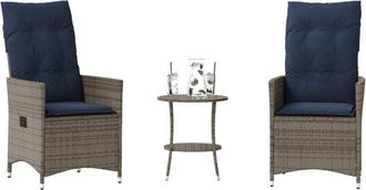 vidaXL Conjunto De Bistr&oacute; De 3 Piezas Con Cojines De Rat&aacute;n Sint&eacute;tico Gris Vidaxl