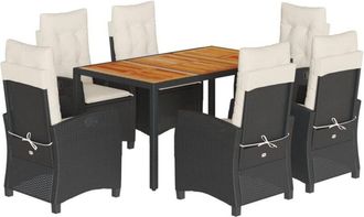 vidaXL Set De Comedor De Jard&iacute;n 7 Pzas Y Cojines Rat&aacute;n Sint&eacute;tico Negro Vidaxl