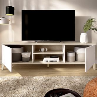 Dmora Mueble Para Tv Altus, 5 Estantes, 2 Puertas, Con Patas, 40x150x48h Cm Blanco