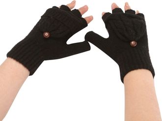 Generic Fingerless Flip Gloves For Women Ski Gloves Mittens Winter Fashion Solid Color Knit Button Flip Cute Use Warm Half Finger Gloves Driving Outdoor Sport