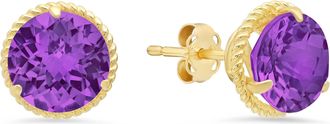 MAX + STONE 14k Yellow Gold Roped Halo Round-Cut Gemstone Stud Earrings (8mm)