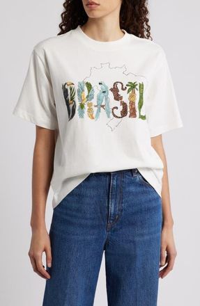 Farm Rio Brasil Relaxed Cotton T-Shirt in Off-White at Nordstrom, Size Medium
