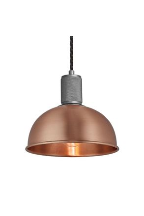 Industville Knurled Dome Pendant Light, 8 Inch, Copper, Pewter Holder