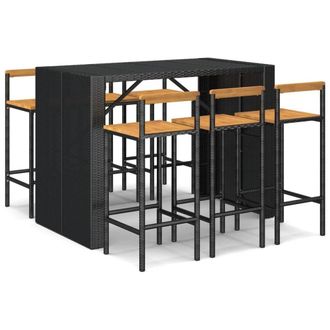Berkfield Home 7 Piece Garden Bar Set Black Poly Rattan& Solid Wood Acacia