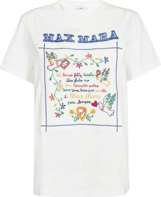 Max Mara Tops, Dames, Wit, XS, Katoen, Geborduurd katoenen T-shirt