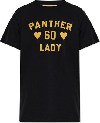 Valentino Garavani Panther 60 Lady Bedruikt T-shirt - Dames - T-shirts - Zwart - L - Katoen - Tops
