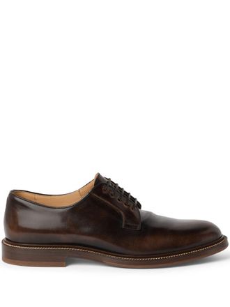 Brunello Cucinelli burnished-leather Derby shoes - men - Calf Leather/CALFSKIN/Calf Leather/Rubber - 44 - Brown