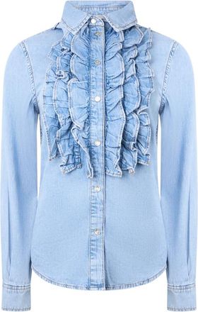 Moschino Overhemden, Dames, Blauw, M, Katoen, Elegante blouse met voorpaneelplooien