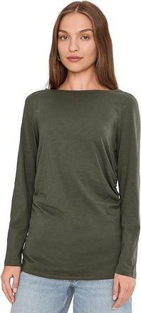 Madewell Side Ruched Slub Long Sleeve Womens Clothing Smoky Laurel : LG (Womens 10-12), Cotton