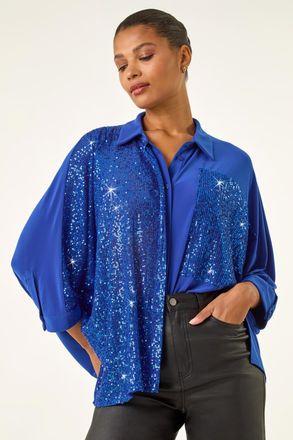 Roman Sequin Buttoned Blouse