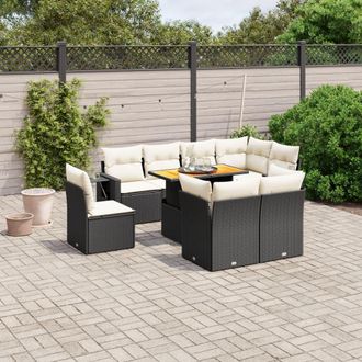 vidaXL Set De Sof&aacute;s De Jard&iacute;n 8 Piezas Y Cojines Rat&aacute;n Sint&eacute;tico Negro Vidaxl