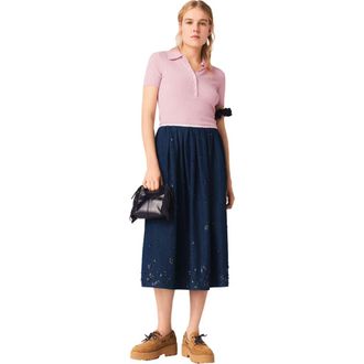 Maje Embroidered denim midi skirt in Navy at Nordstrom, Size 40 Eu